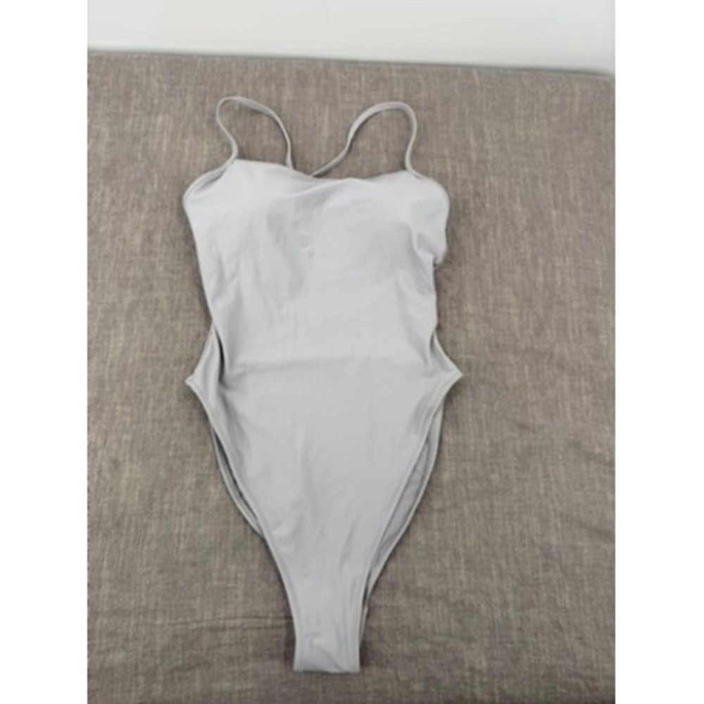 SKIMS Recycled Swim Cami One Piece Swimsuit Chrome Silver Grey Size XS NWT